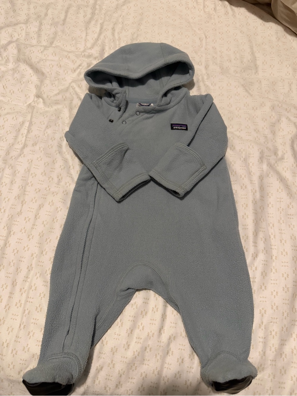 Patagonia Light Blue Fleece Hooded Baby One-Piece Footie